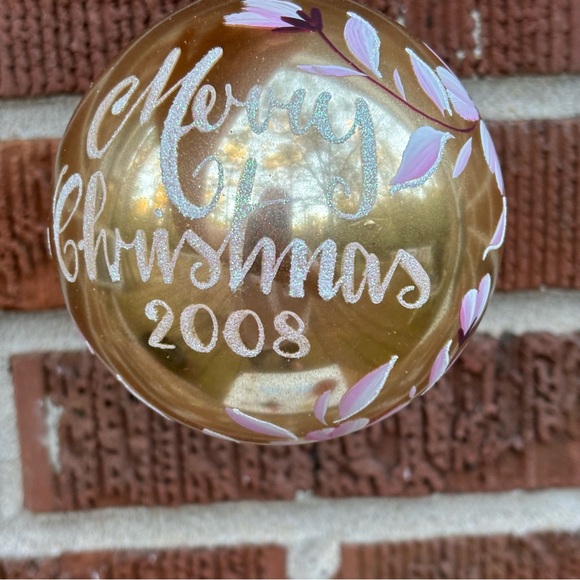 Christmas Tree Ornaments Ball Red White Gold Glitter Ribbon Hand painted 5 pc - Picture 7 of 8